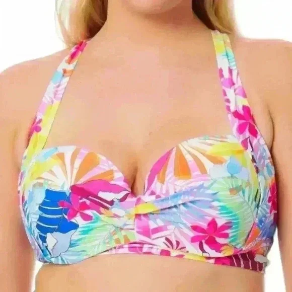 California Waves Hibiscus Paradise Multicolor Bikini Top 2X 20/22 - Picture 1 of 8
